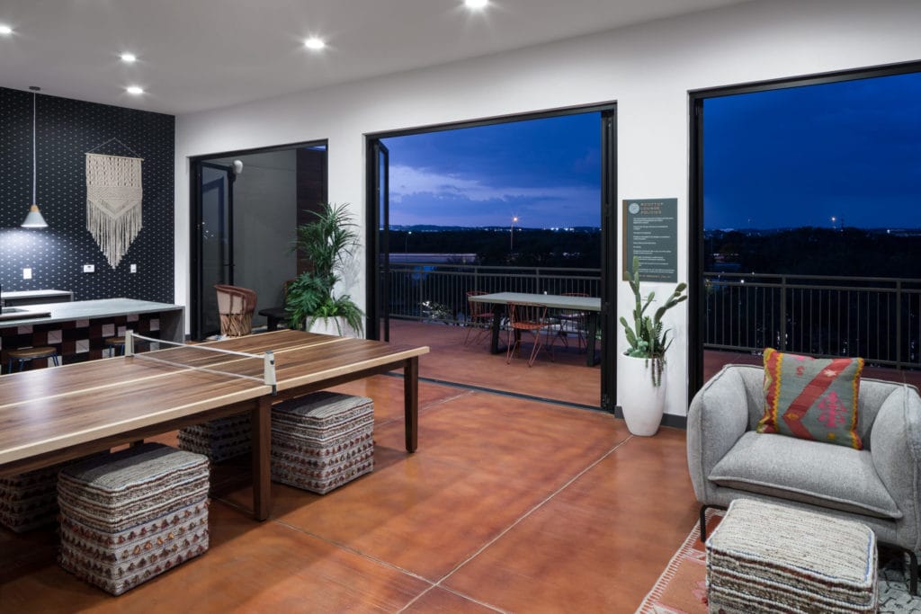 The club room at the Alexan Garza Ranch apartments.