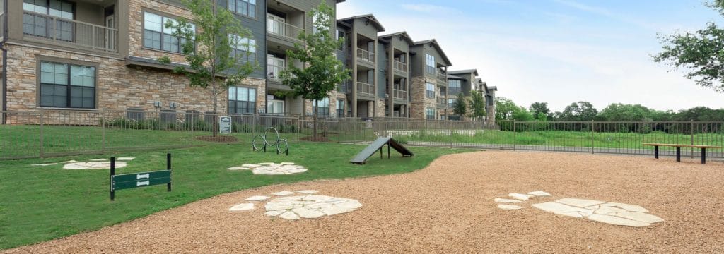 The dog park at the AMLI Covered Bridge apartment complexes.