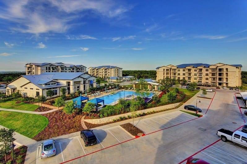 An aerial view of the Landmark Conservancy apartments.