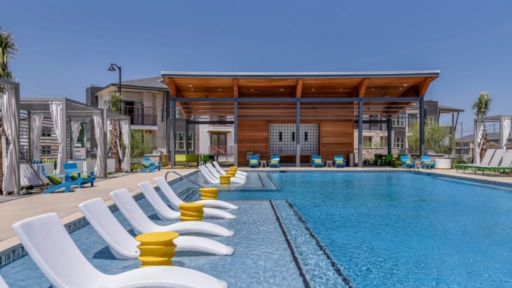 The pool area at the Palo Verde Apartments.